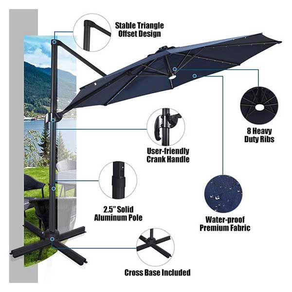 Solar LED Cantilever Patio Umbrella | Sofwe