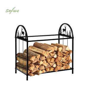 Firewood Rack Log Stand with Reindeer Patterns