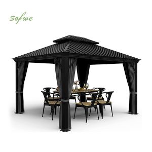 Outdoor Luxury Arbor with Mesh Hard Top