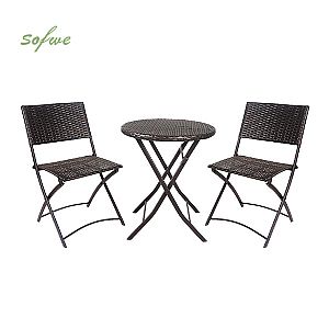 3 Pcs Wicker Rattan Folding Bistro Set