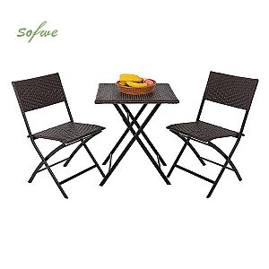 Patio Furniture 3 Piece Folding Rattan Chair Wicker