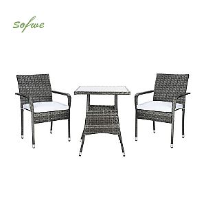 3 Piece Wicker Rattan Outdoor Bistro Set