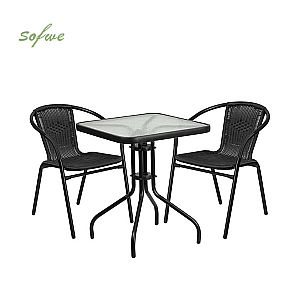 3 Pcs Rattan Dining Table Set