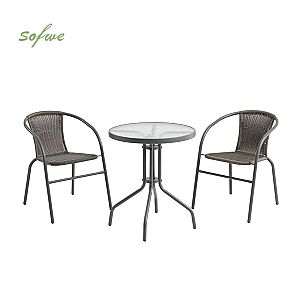 Rattan Bistro Furniture Set with Round Table and Chairs