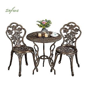 3-Piece Cast Aluminum Dining Table Set