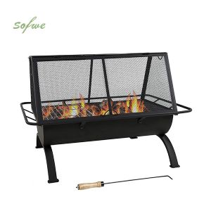 Large Outdoor Rectangular Fire Pit with Grill