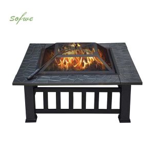 32-inch Square Metal BBQ Fire Pit Set