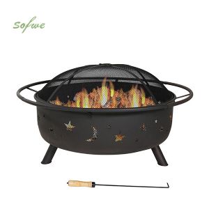 Outdoor Wood Burning Round Fire Pit Set