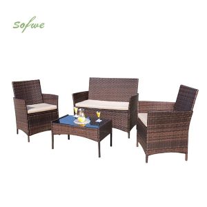 4 Piece Brown Patio Furniture Wicker Conversation Set