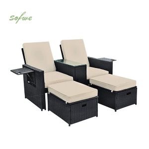 5 Piece Outdoor Patio Wicker Loveseat Set